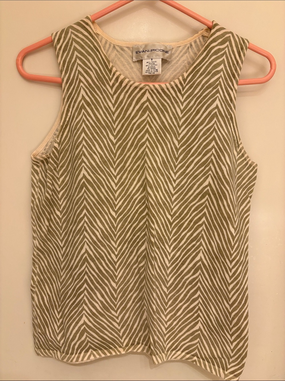 Evan Picone Olive and Cream Zebra-Print Sleeveless Tank